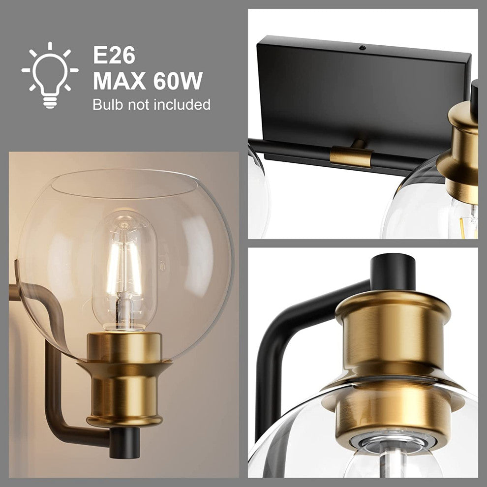 2 Light Vintage Bathroom Wall Sconce Farmhouse Glass Wall Light Over Mirror
