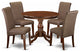 5 Pc Dining Set, Mahogany Wood Table, 4 Brown Faux Leather Chairs