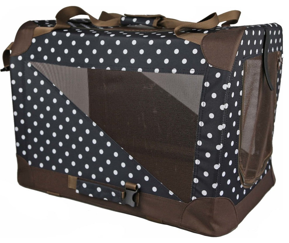 Folding Zippered Vista View House Pet Crate, Dark Navy and Brown Polka, Large