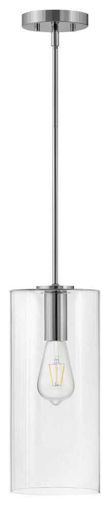 Lark Lane 7" Single Cylindrical Pendant, Polished Nickel + Clear Glass