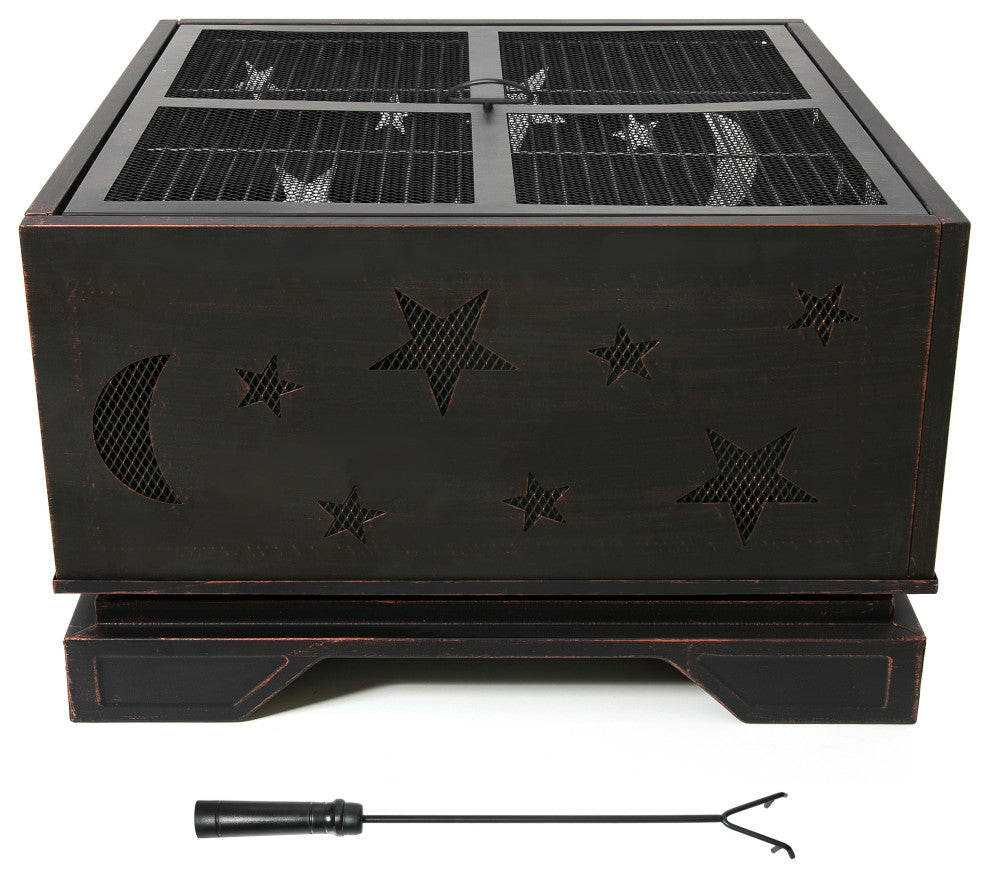 Gewnee 26 Inch Square Fire Pit with BBQ Grill
