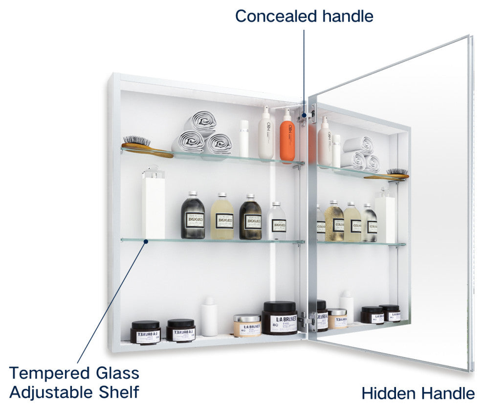 Aurora Recessed or Surface Mount Frameless Medicine Cabinet,24x30Inch