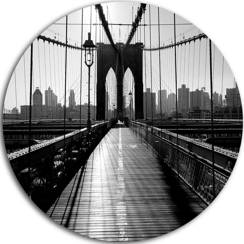 Dark Brooklyn Bridge, Cityscape Photo Disc Metal Artwork, 11"