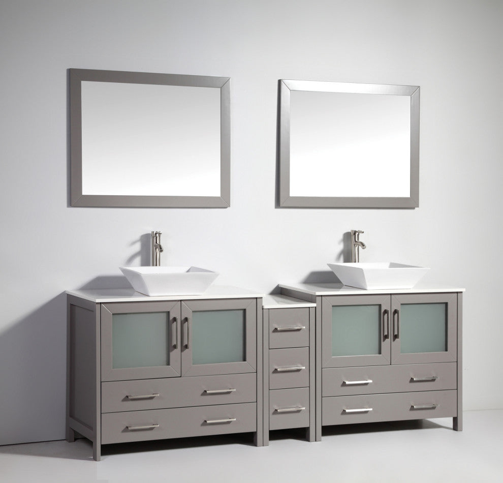 Vanity Art Vanity Set With Vessel Sink, Gray, 84", Standard Mirror