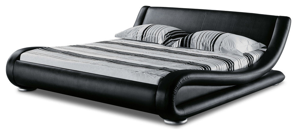 Modern Marlo Black Genuine Leather King Size Platform Bed