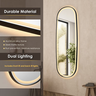 Cellini Rectangular Bathroom/Dressing LED Lighted Wall Mirror, Matte Black, 26"