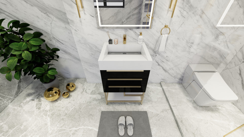 Madison 24" Freestanding Vanity with Reinforced Acrylic Sink, High Gloss Black