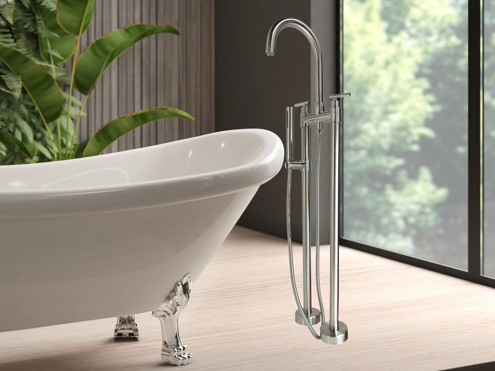 CastelloUSA Saturn Double Handle Clawfoot Tub Filler Faucet, Brushed Nickel, Standard Handle