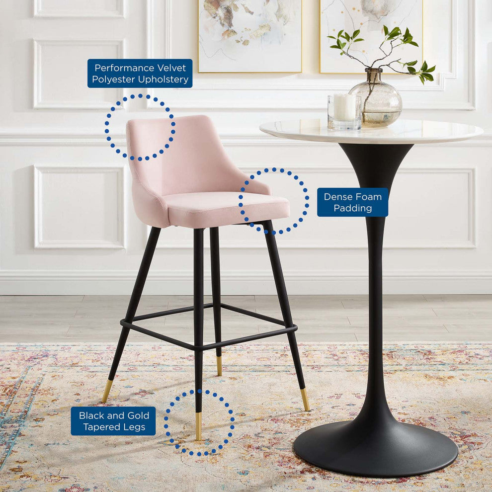 Bar Stool Chair Barstool, Set of 2, Velvet, Pink, Bar Pub Cafe Bistro Restaurant