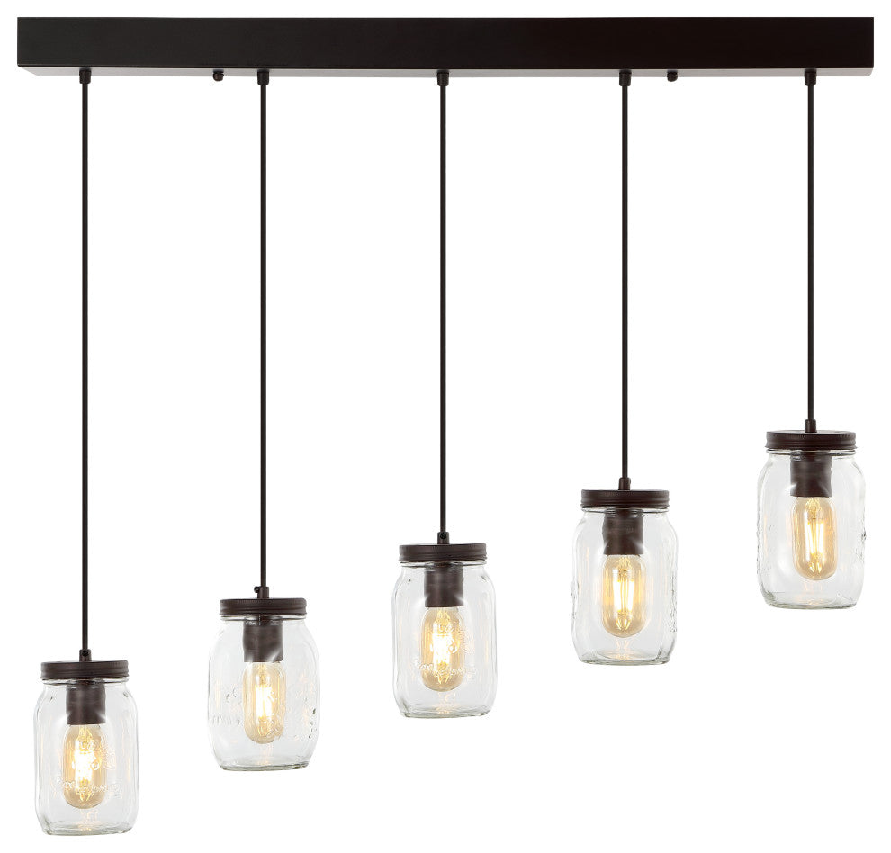 Gaines 1-Light Farmhouse Mason Jar LED Pendant, Oil Rubbed Bronze, Width: 33.25"
