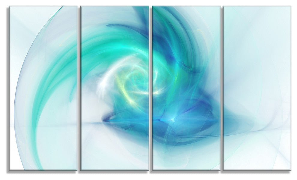 Light Blue Fractal Abstract Texture, Abstract Canvas Wall Art, 48"x28", 4 Panels