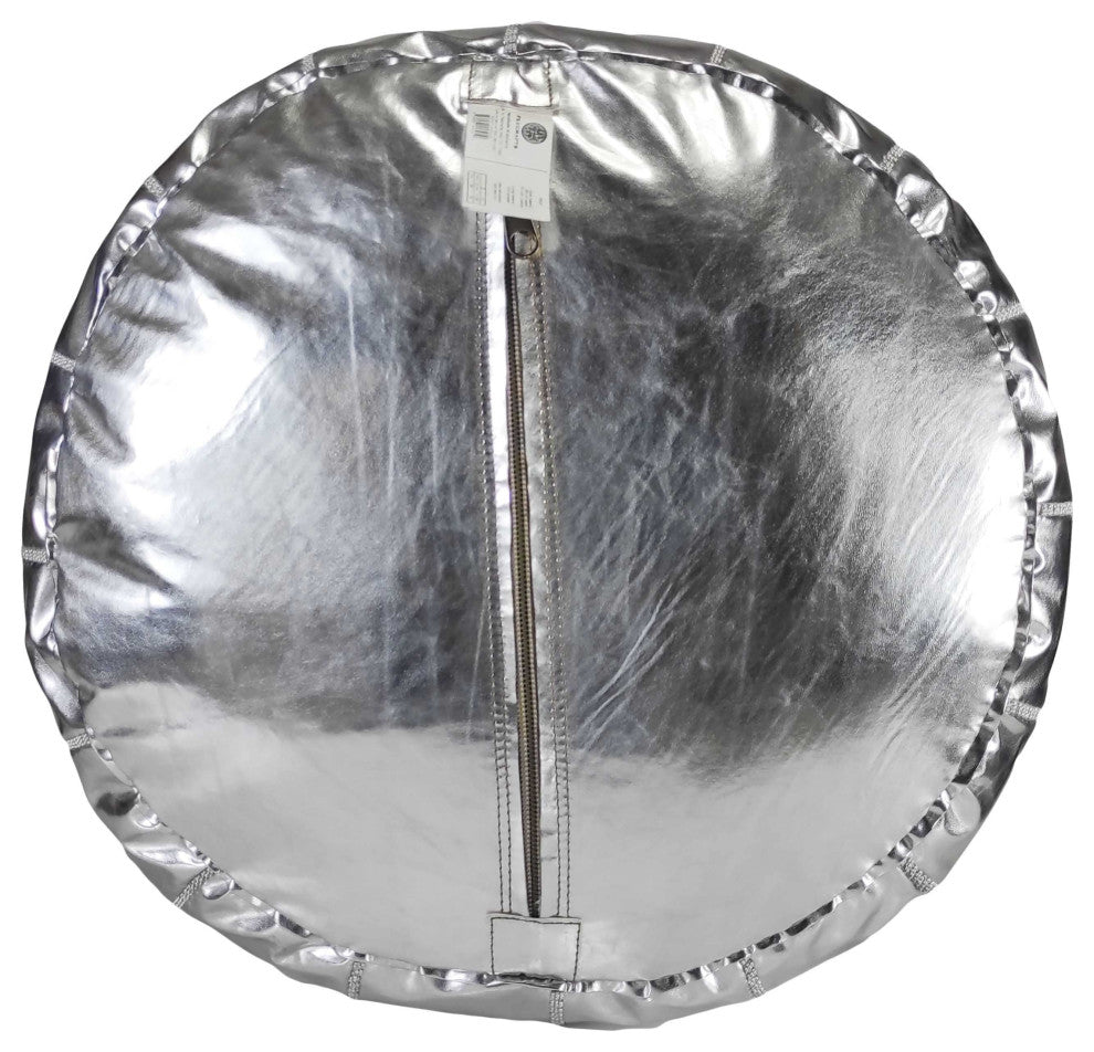 Handmade Moroccan Ottoman, PU Leather Pouf, Silver
