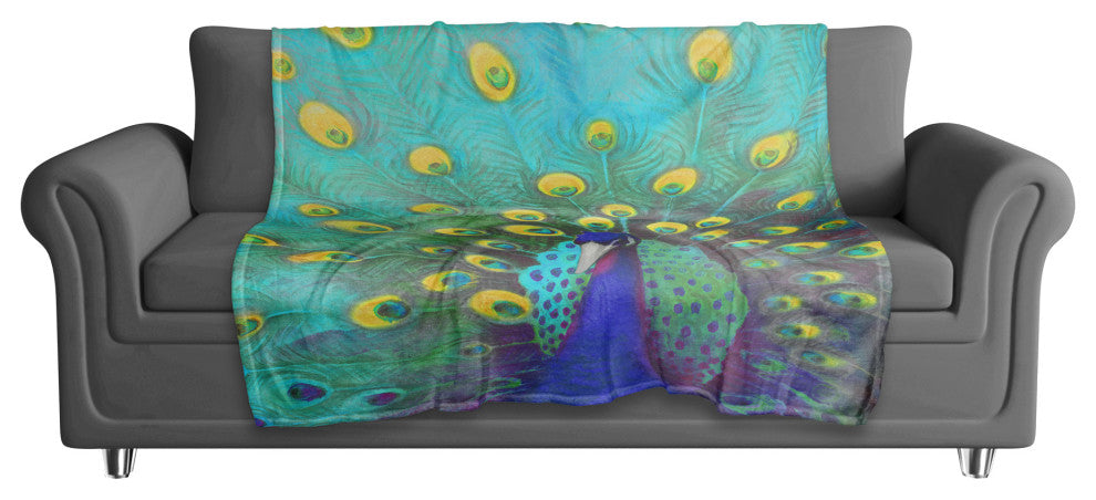 Blue and Yellow Peacock 2 50x60 Coral Fleece Blanket