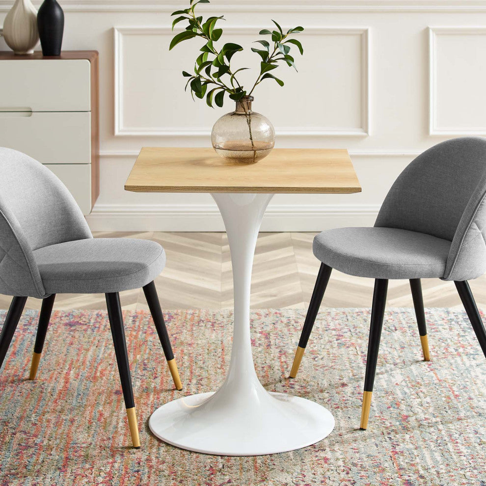 24" Dining Table, Square, Natural Brown White, Metal, Modern, Hospitality