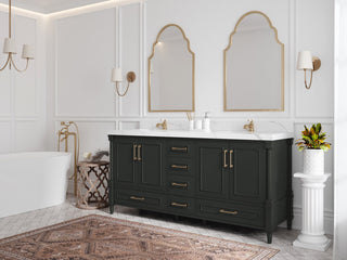 Aberdeen 72 Double Sink Bath Vanity in Black Top 2" White Quartz