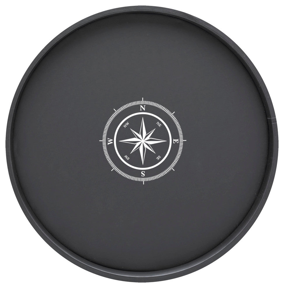 Kasualware 14" Round Serving Tray, Black Compass Point