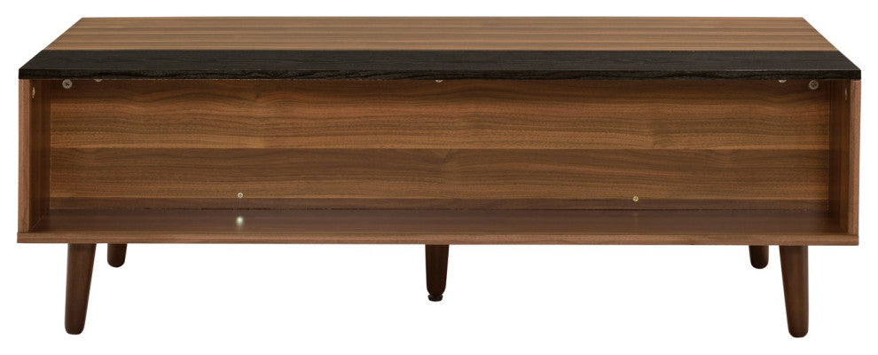 Walnut and Black Rectangular Lift-Top Wooden Coffee Table