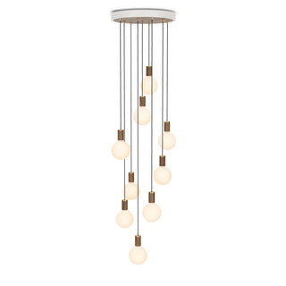 Large Canopy White & Walnut, Brass Grip With 9 Walnut Pendants & 9 Sphere IV