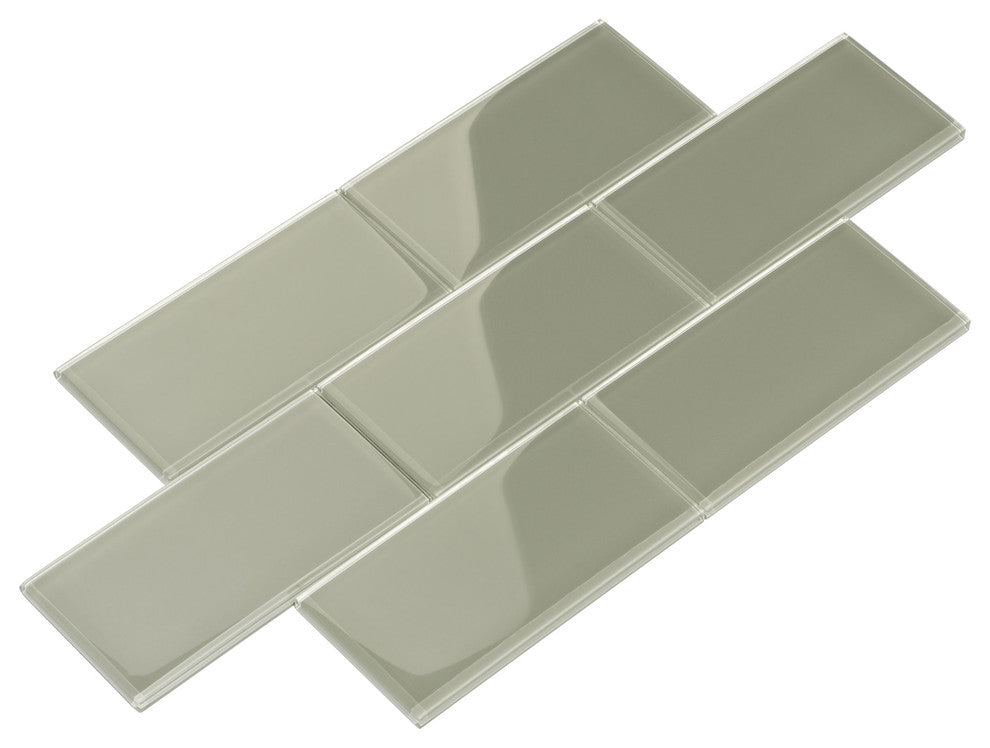 Glass Subway Tile, Light Gray, Sample Swatch