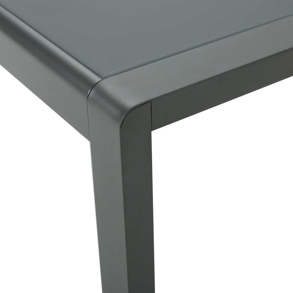 GDF Studio Crested Bay Outdoor Gray Aluminum Coffee Table With Glass Table Top