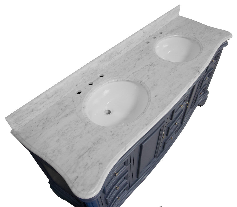 Katherine 72" Bathroom Vanity, Marine Gray, Carrara Marble