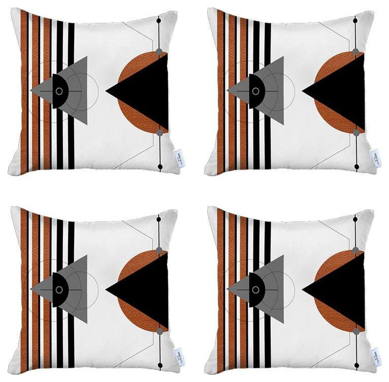 Set of 4 Orange and Ivory Boho Chic Pillow Covers