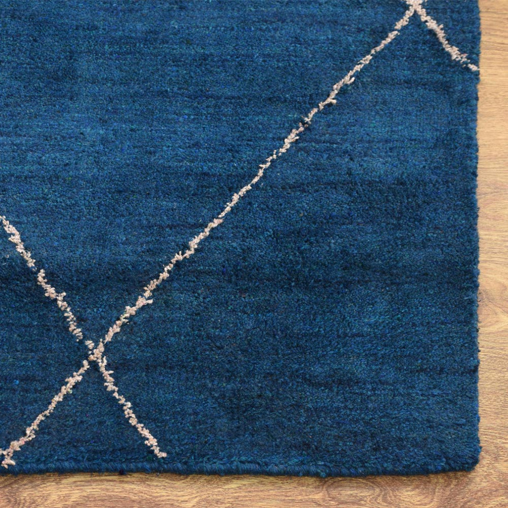 HAND KNOTTED LOOM SILK ECO-FRIENDLY AREA RUG -8'x10',Rectangle,Blue,Contemporary
