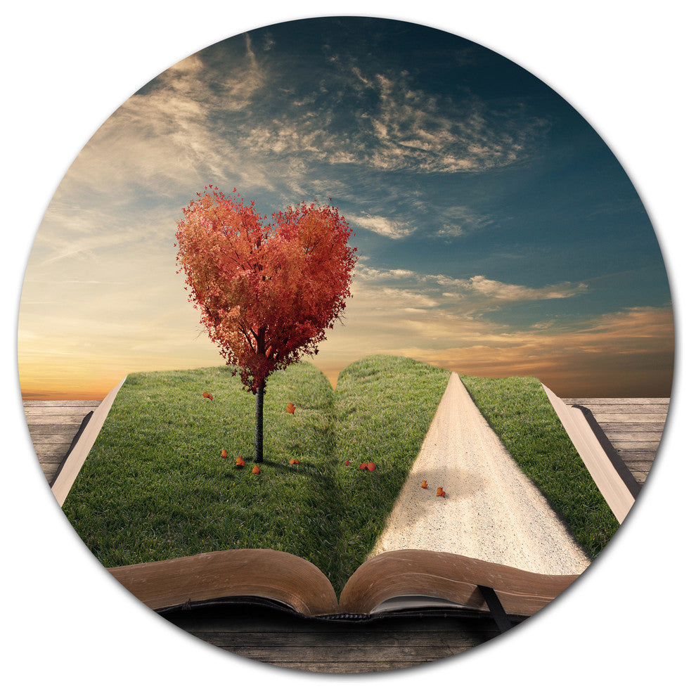Amazing Heart Tree And Book, Abstract Round Wall Art, 36"