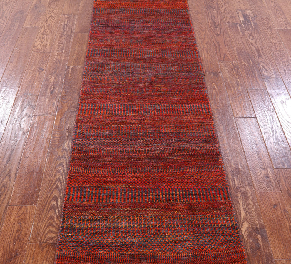 Wool & Silk Super Savannah Gabbeh Handmade Runner Rug 2' 7" X 10' 0" - Q13066