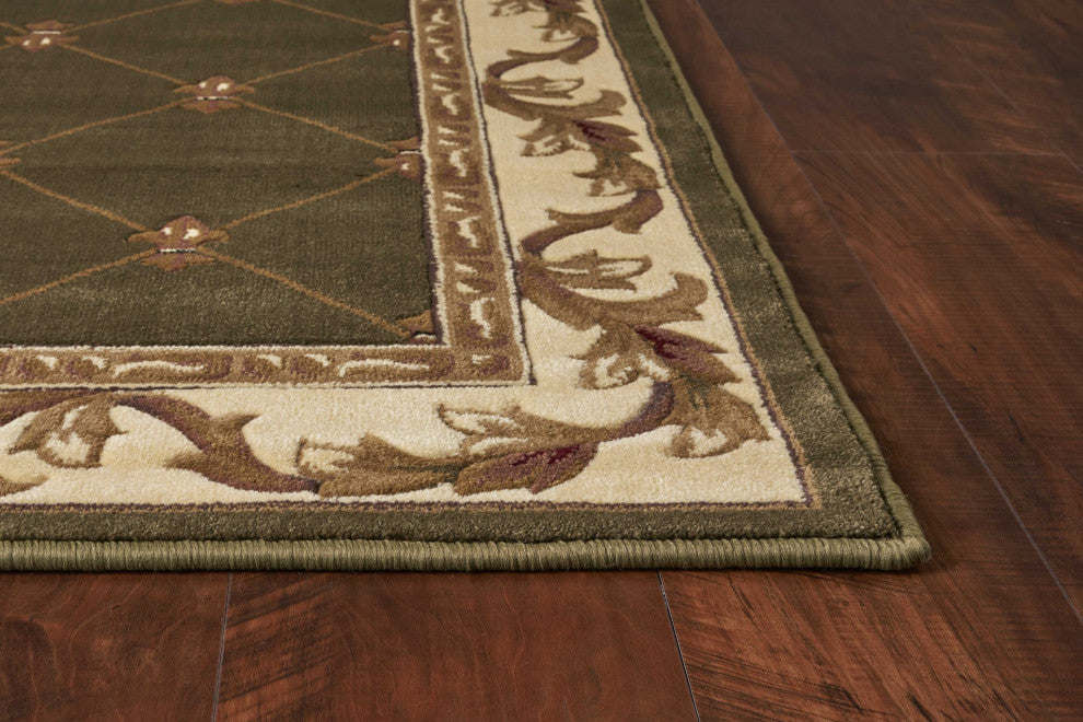 HomeRoots 8'x11' Green Machine Woven Hand Carved Fleur De Lis Indoor Area Rug