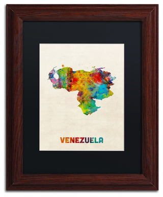 'Venezuela Watercolor Map' Matted Framed Canvas Art by Michael Tompsett