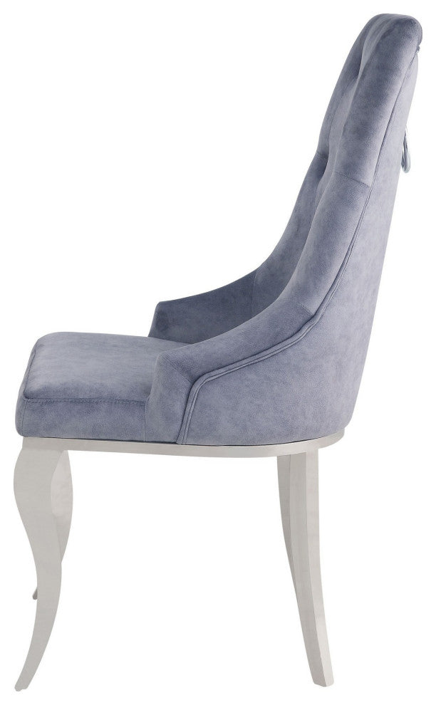 Benzara BM250221 S/2 Side Chair With Button Tufting & Metal Legs, Gray/Silver