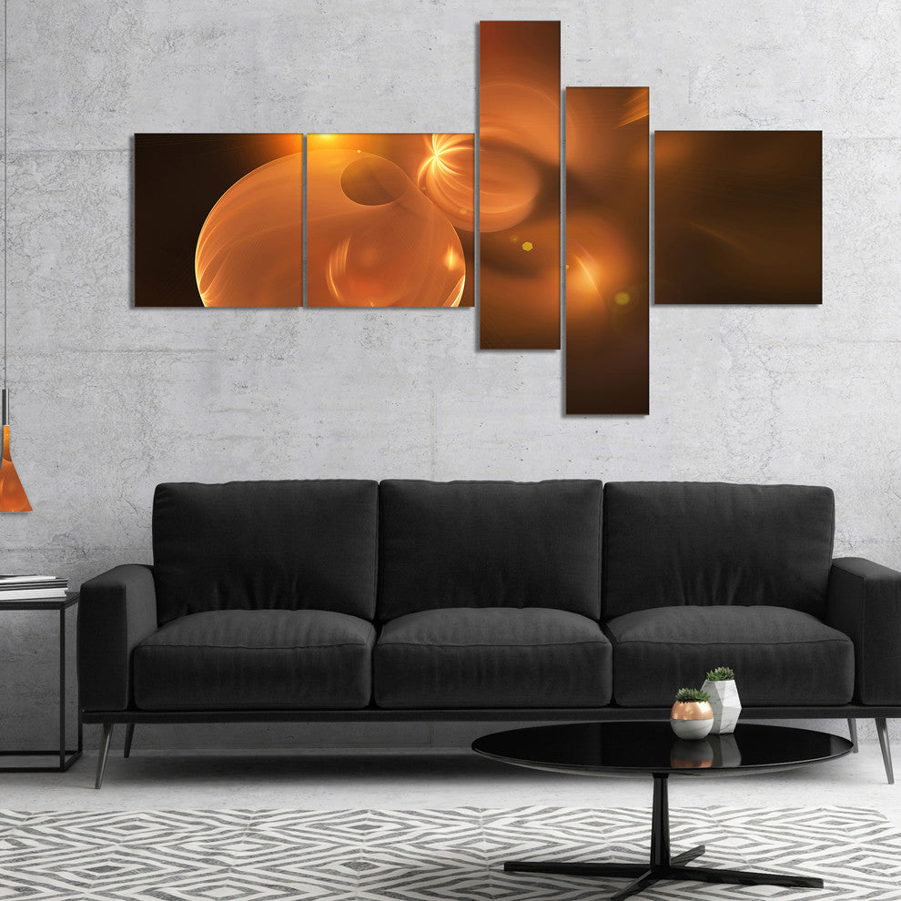 Softly Glowing Circles Yellow, Large abstract art, 60"x32", 5 panels
