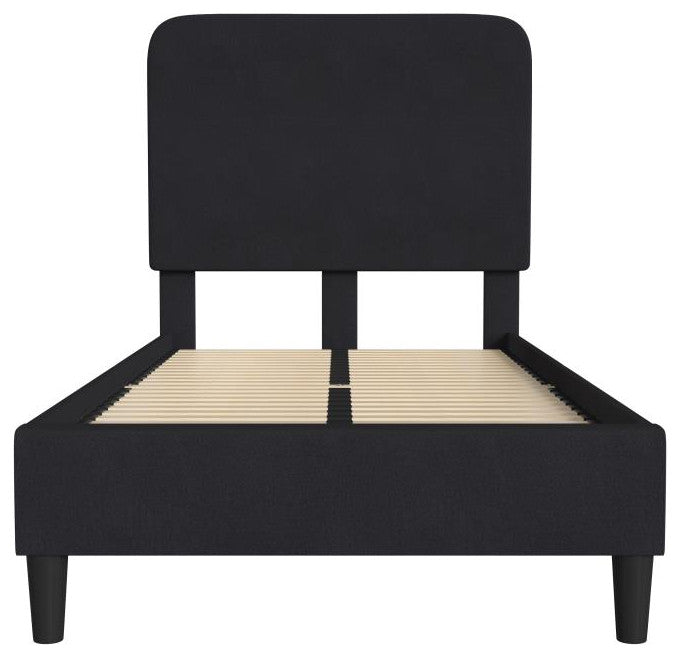 Addison Upholstered Platform Bed - Headboard with Rounded Edges, Charcoal, Twin