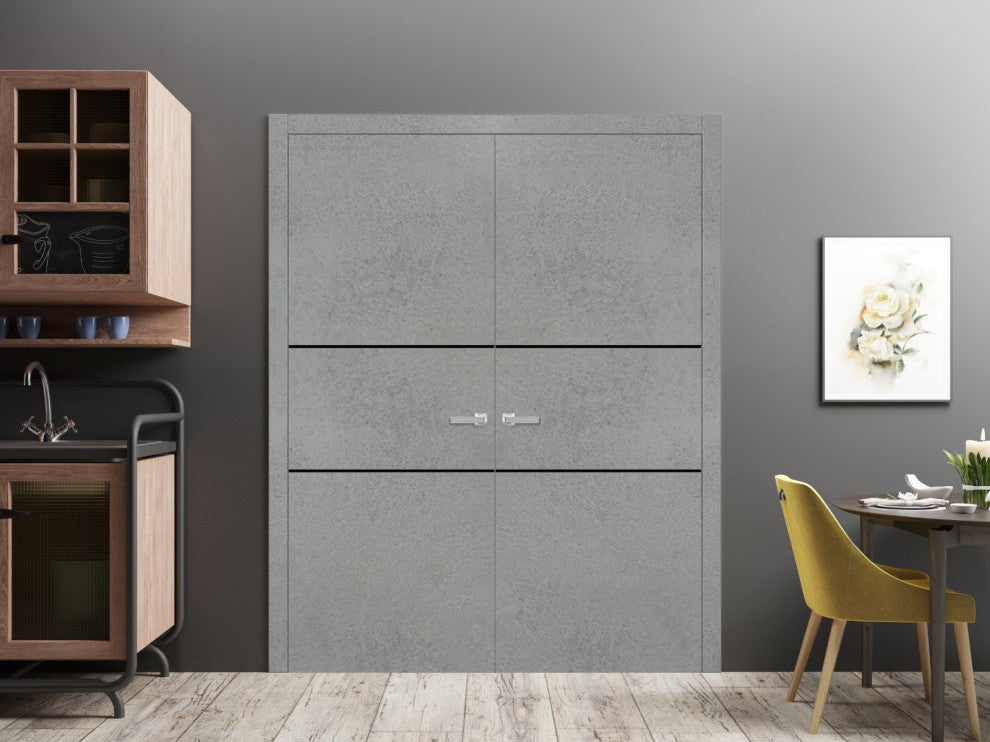 Solid French Double Doors 60 x 84 | Planum 0014 Concrete with