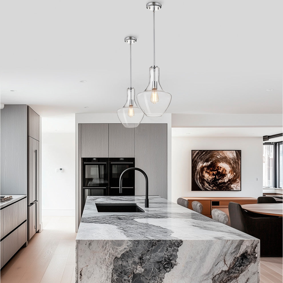 1-Light Modern Chrome 10 in. Pendant With Clear Glass Shade