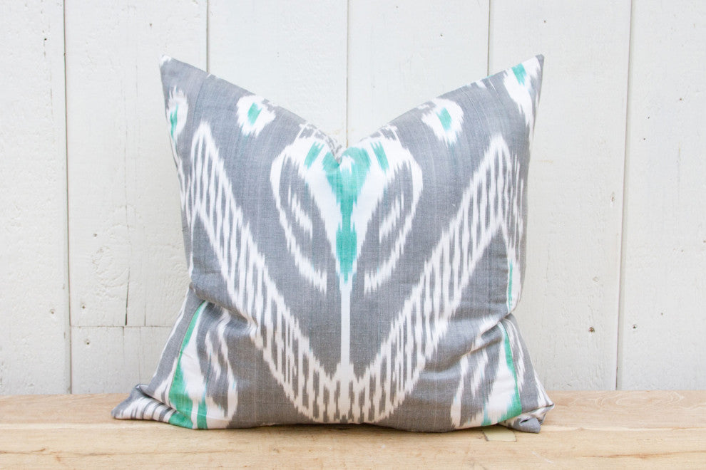 Pair of Gray Ikat Silk Pillows