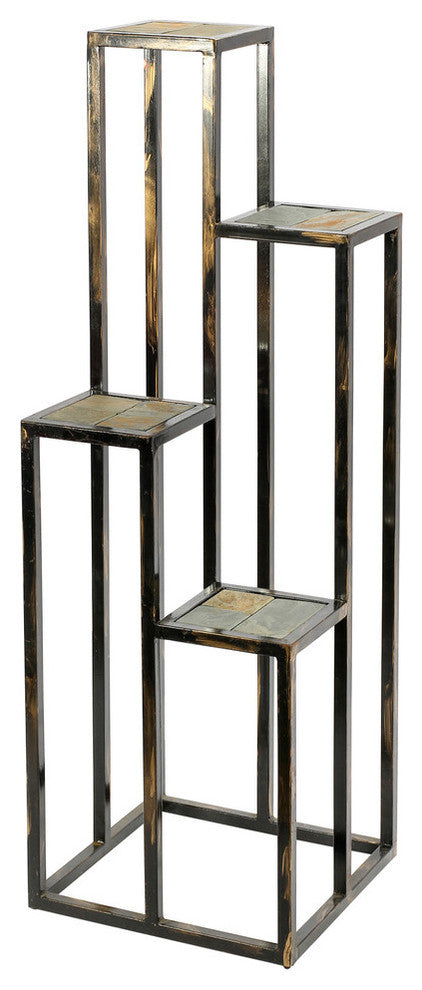 47.25" 4 Tier Gray Stone Slab Cast-Iron Plant Stand