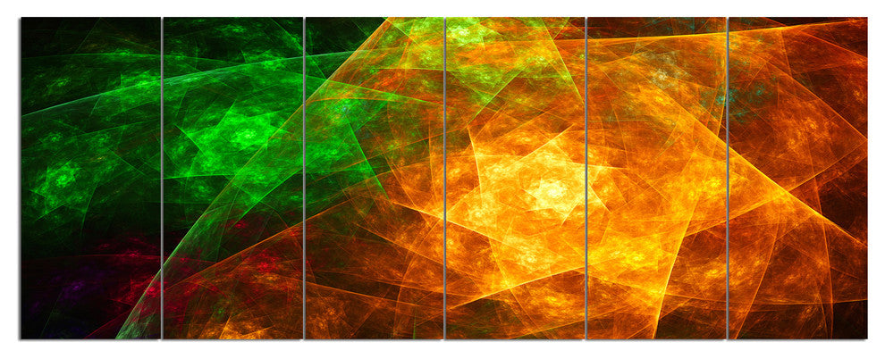 Yellow Rotating Polyhedron, Abstract Canvas Art Print, 70"x28", 6 Panels