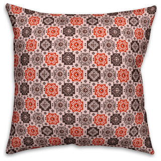 Square Flowers, Red Throw Pillow Cover, 16"x16"