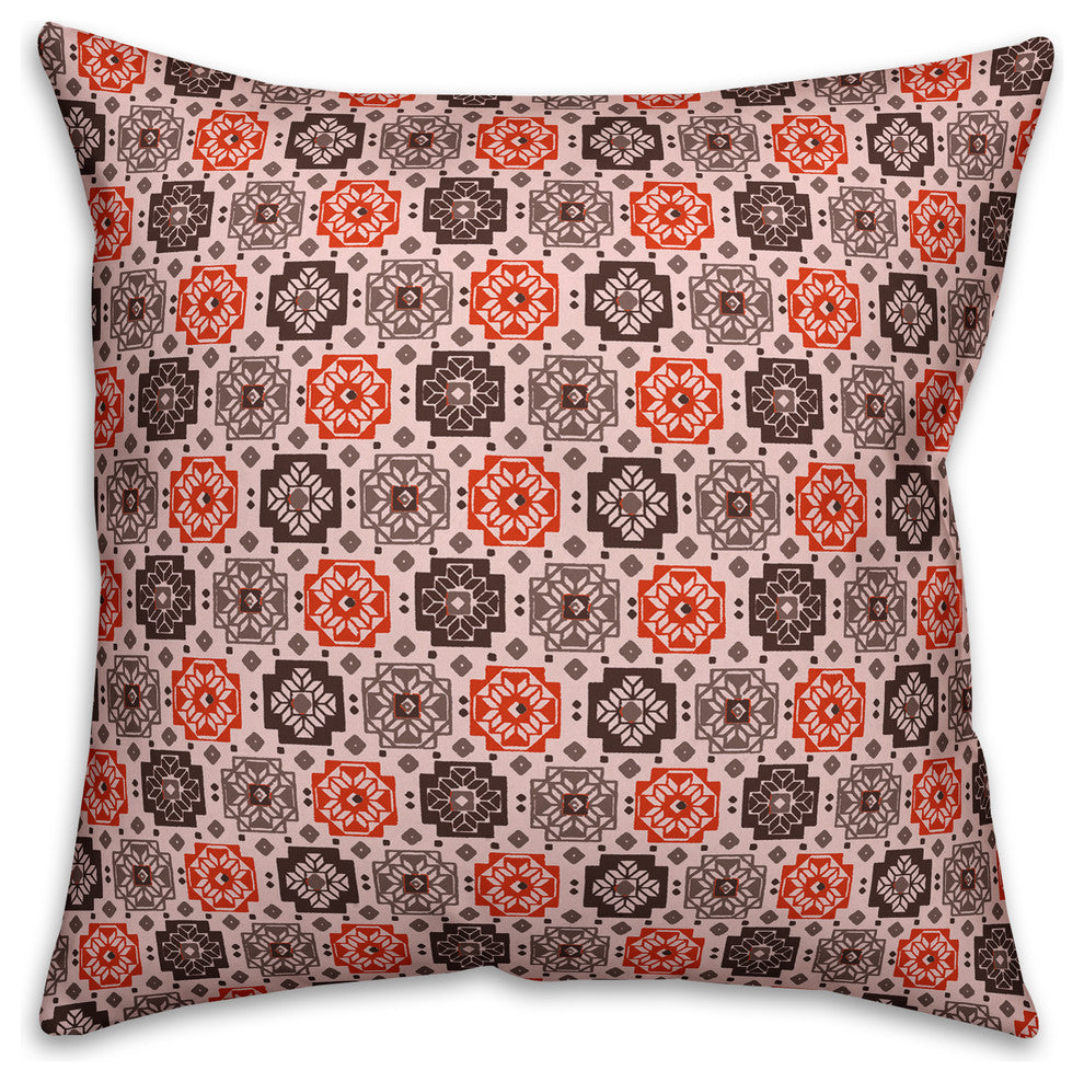 Square Flowers, Red Throw Pillow Cover, 16"x16"