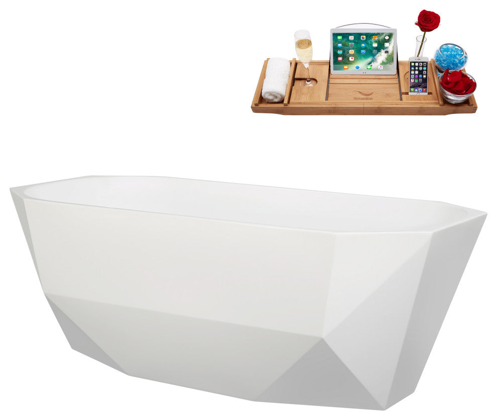63" Streamline B-504-232-WH Freestanding Tub, Tray, Drain in Glossy White