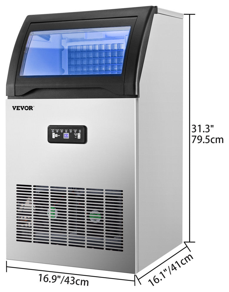 Vevor Commercial Ice Maker Machine Stainless Steel Ice Cube Maker, 121lb/24h