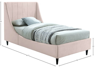 Eva Velvet Upholstered Bed, Pink, Twin