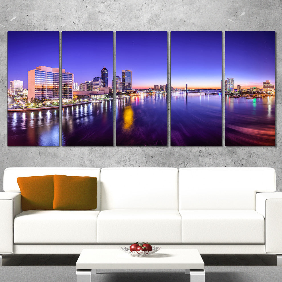 "Jacksonville, Florida City" Cityscape Canvas Photo Print, 5 Panels, 60"x28"