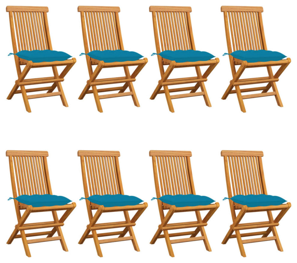 vidaXL Garden Chairs With Light Blue Cushions, Set of 8