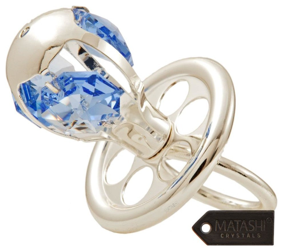 Silver Plated Pacifier With Blue Crystals Ornament