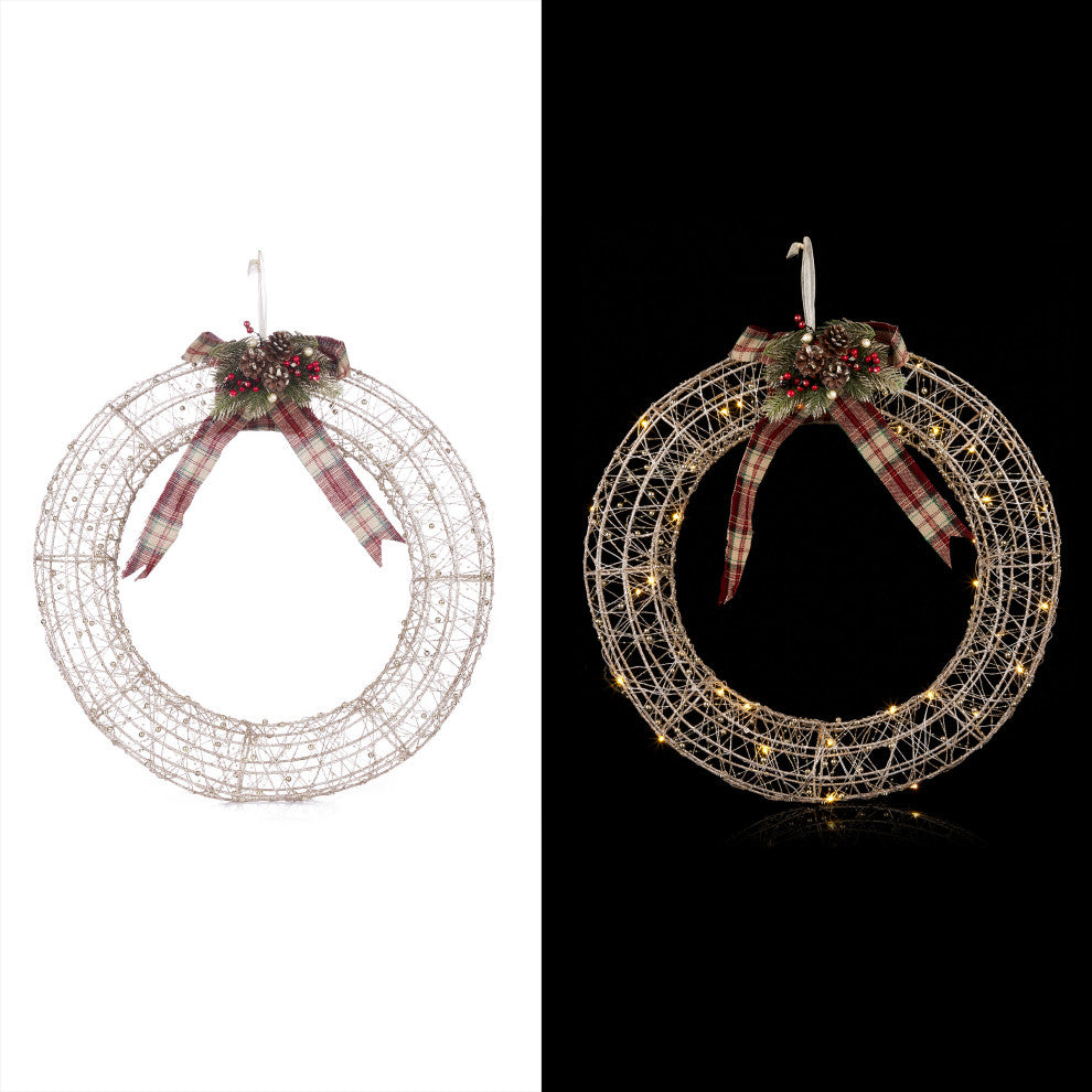 Gold Wire Christmas Wreath Hanging DÃ©cor with LED Lights