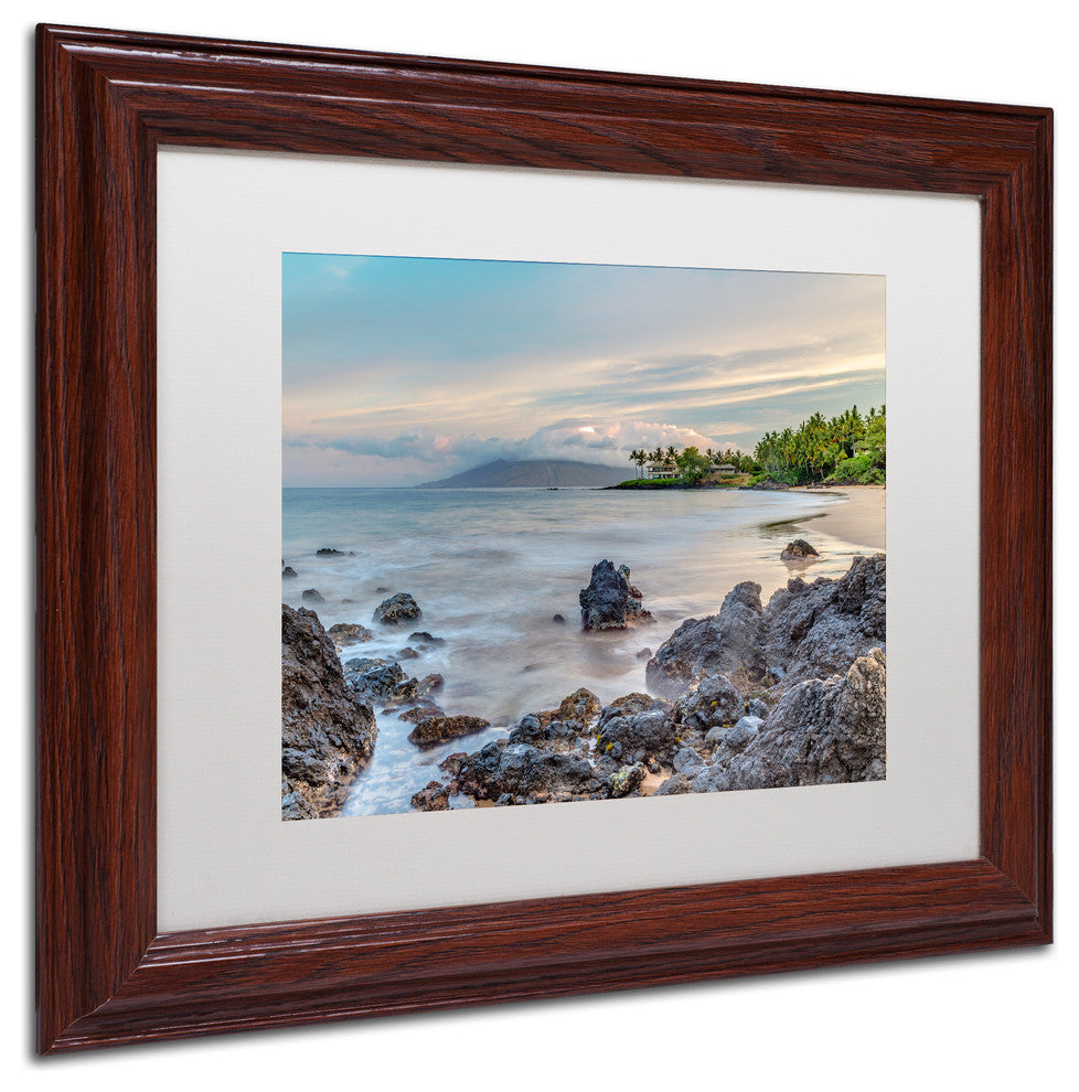 Pierre Leclerc 'Secret Beach Sunrise Maui' Matted Art, Wood Frame, White, 14x11