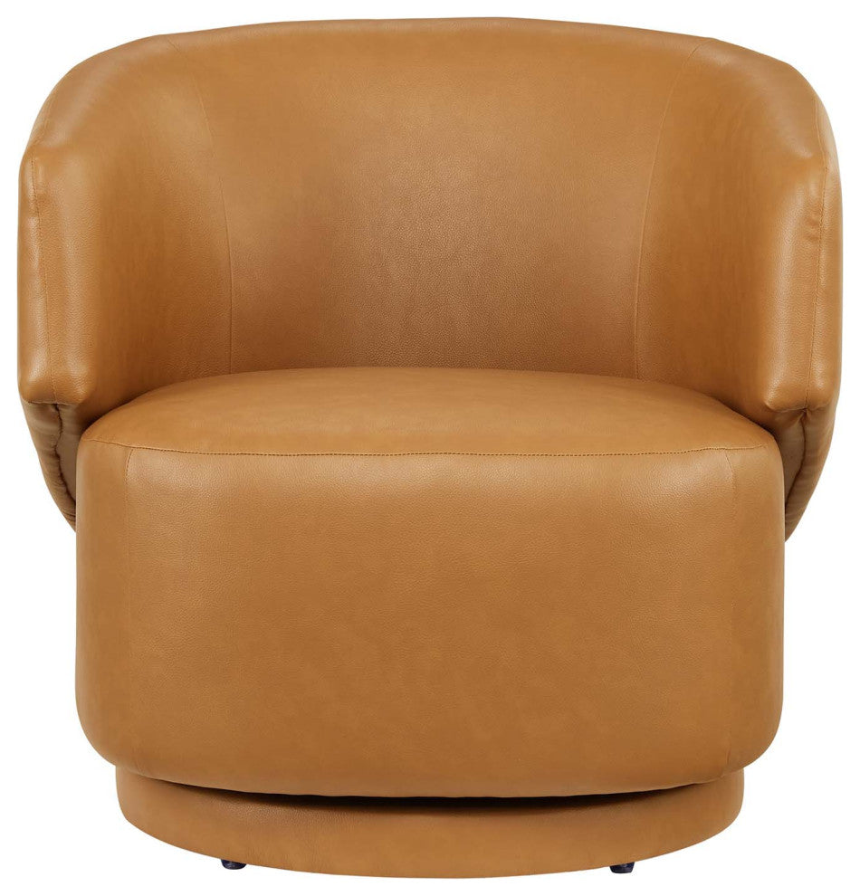 Celestia Vegan Leather Fabric and Wood Swivel Chair, Tan